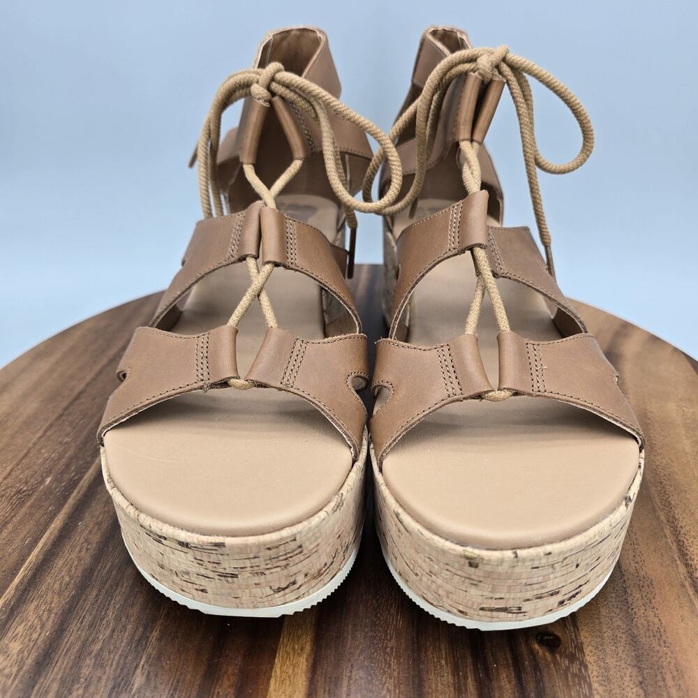 Sorel Cameron Sandals Womens 10.5 Brown Leather Lace Up Wedge Platform Shoes - Picture 2 of 8